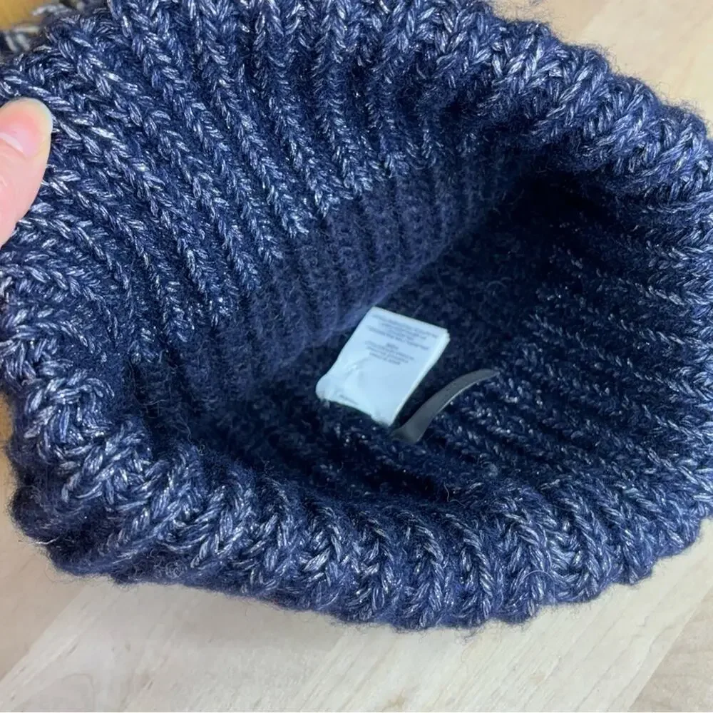 J Crew Italian Wool Blend Spark Stripe Toque Winter Hat Pom Pom